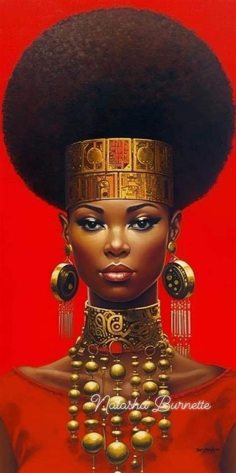 An African Woman With Large Afros And Gold Jewelry On Her Head Against