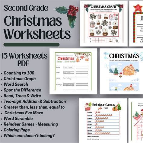 Christmas Worksheets Second Grade Homeschool Printable Winter Learning Math Reading