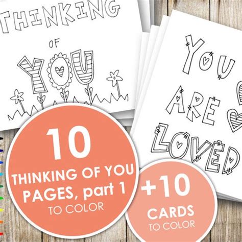 Printable Thinking Of You Coloring Pages And Cards Part Etsy