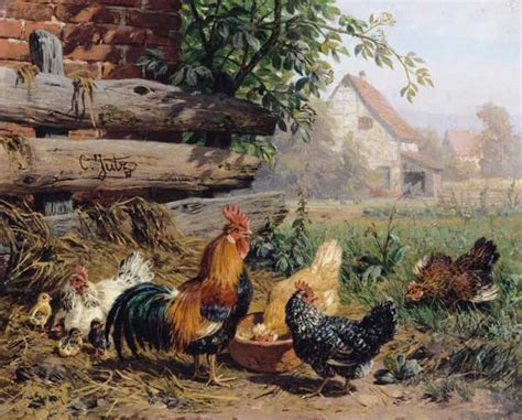 Farmyard Chickens Carl Jutz als Kunstdruck oder Gemälde