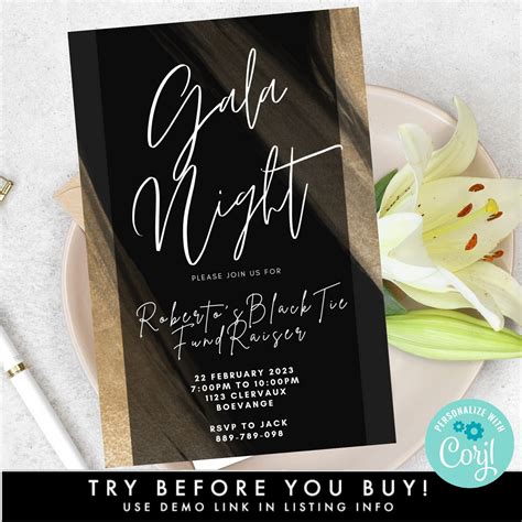 Electronic Gala Night Party Invitation Template Paperless Etsy