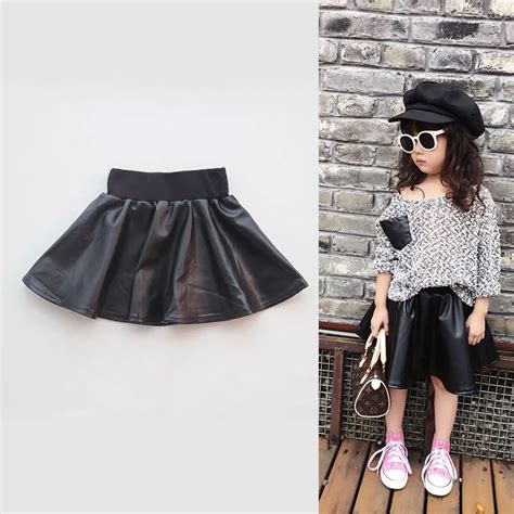 Spring Summer Baby Kids Girls Pu Faux Leather Elastic Skirts Kids Black