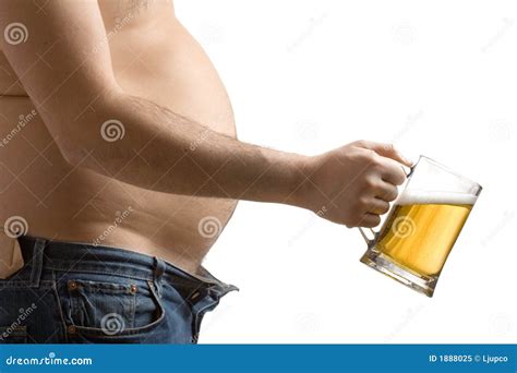 Hombre Gordo Que Sostiene Un Vidrio De Cerveza Imagen De Archivo