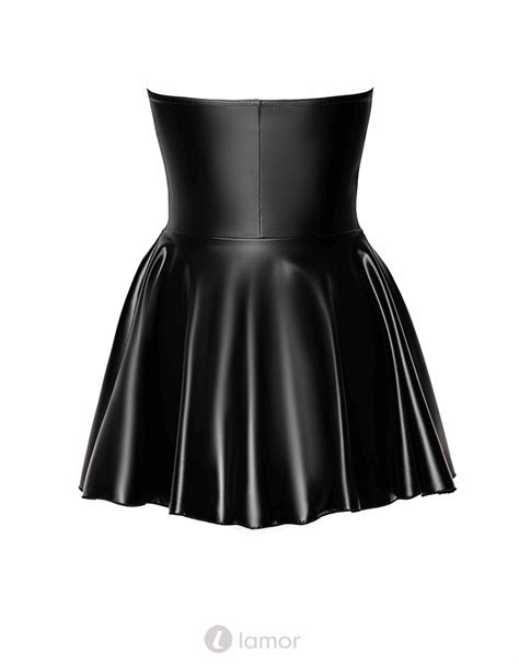 Noir Handmade F Mini Jurk Klokrok Wetlook Zwart Lamor