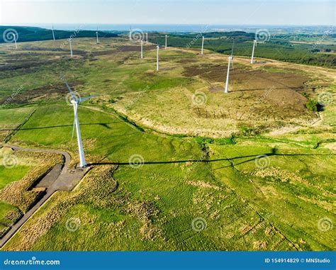 Aerial View Of Wind Turbines Generating Power Located In Connemara