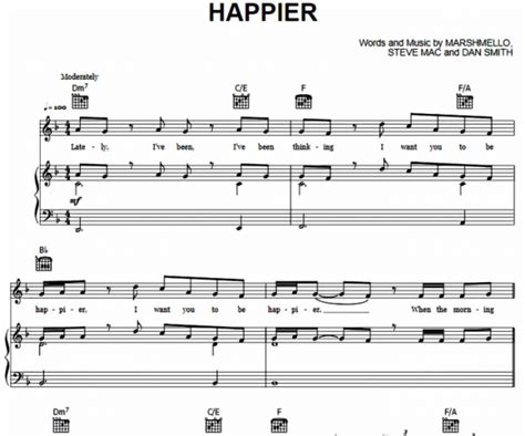 Marshmello And Bastille Happier Free Sheet Music Pdf For Piano The