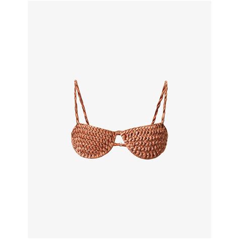 Isa Boulder Twisted Trim Half Cup Bikini Top In Brown Lyst