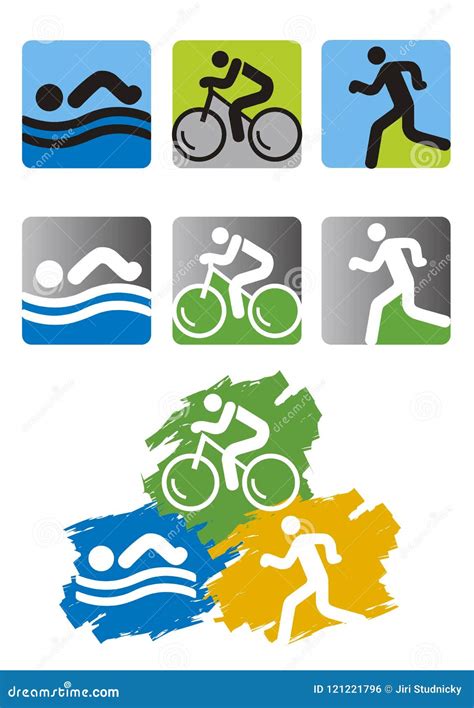 Triathlon Race Icons Stock Vector Illustration Of Athlete