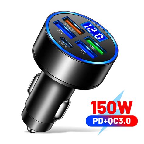 Автомобильное зарядное устройство PD QC3.0 мощностью 150 Вт, USB Type-c ...