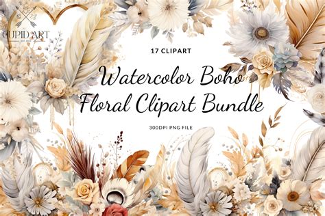 Watercolor Boho Floral Clipart Bundle Graphic By Cupid Art Creative