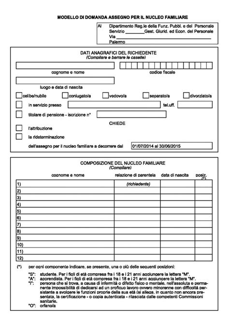 MODELLO DI DOMANDA ASSEGNO PER IL NUCLEO FAMILIARE Sindacando Il