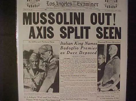 VINTAGE NEWSPAPER HEADLINE World War 2 Nazi Mussolini Out Army Falls