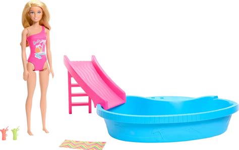 Amazon Barbie Doll And Pool Playset Blonde In Tropical Pink One Piece Swimsuit With Pool