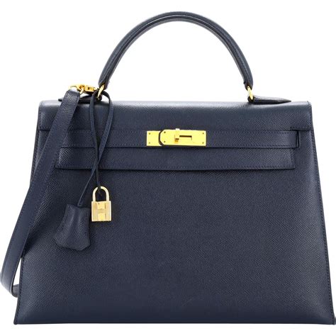 Hermes Kelly Handbag Bleu Marine Courchevel With Gold Hardware For