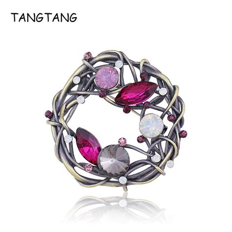 TANGTANG Unique Brooch For Women Wreath Crystal Brooch Pin Multi Colors