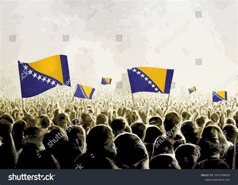 Crowd With The Flags Of Bosnia And Herzegovina Royalty Free Stock Vector 2197784629