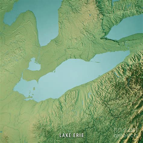 Lake Erie Topographic Map D Render Color Digital Art By Frank Ramspott