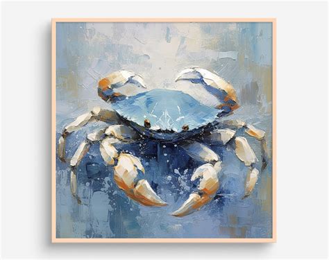 Blue Crab Oil Painting Animal Artwork Nautical Wall Art Marine Life ...