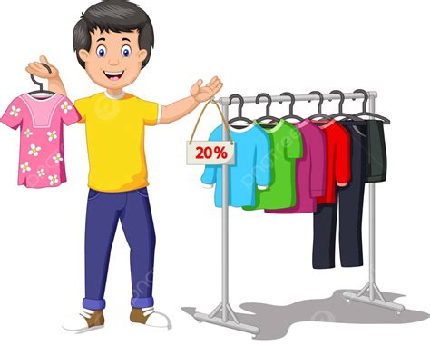 Funny Shopkeeper Man With Discount Clothes Cartoon Happy Funny Cartoon ...