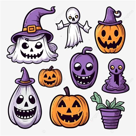 Conjunto Vectorial De Lindas Pegatinas De Halloween Personajes De