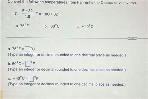 Solved Convert The Following Temperatures From Fahrenheit To Chegg