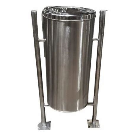 Stainless Steel Ss Single Pole Mounted Bin With Swing Lid For Office