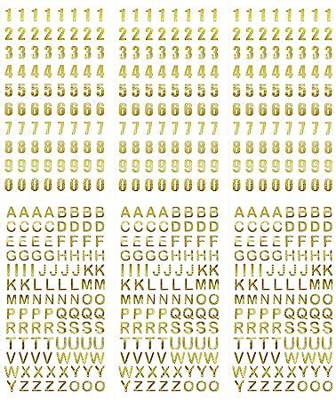 BLMHTWO 6 Sheets Gold Letter Stickers Gold Number Stickers Gold