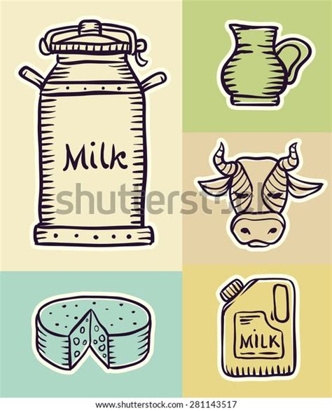 Milk Dairy Products Hand Drawn Set Stock Vector Royalty Free