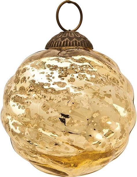 Luna Bazaar Large Mercury Glass Ball Ornament Inch Gold Swirl