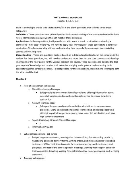 Mkt Unit Study Guide Fa Mkt Unit Study Guide Chapter