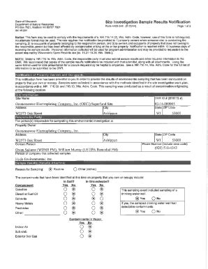 Fillable Online Dnr Wi Site Investigation Sample Results Notification