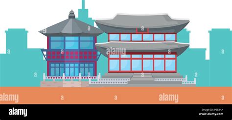 Gyeongbok Palace And Iconic Building Icon Over White Background Vector