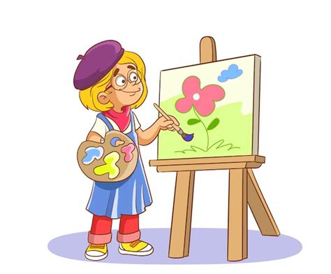 Petite Fille Peignant Sur Une Illustration Vectorielle De Toile