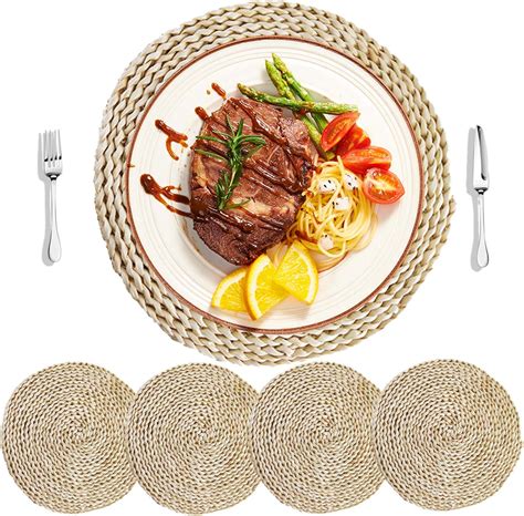 Handmade Woven Corn Straw Placemats Set Of Round Oval Rattan Table