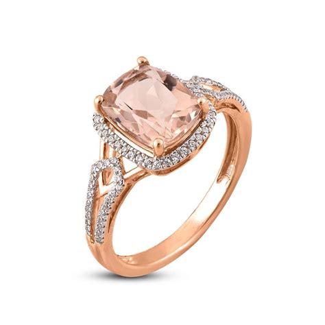 Tjd 0 20 Carat Diamond And 9x7 Mm Cushion Morganite 14 Karat Rose Gold