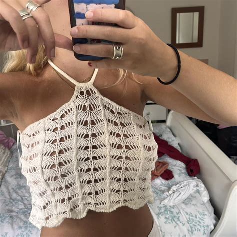 White Crochet Style Bikini Cover Up Crop Top So Depop