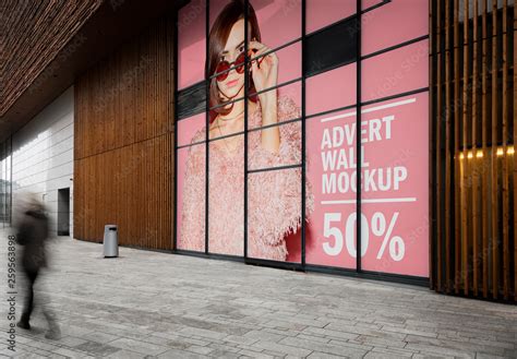 Large Wall Advertisement in Shopping Mall Mockup Stock Template | Adobe ...