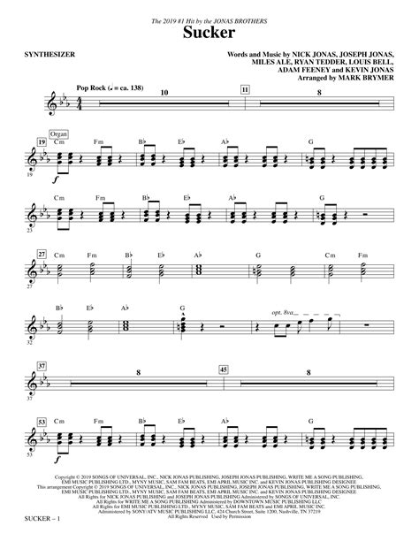 Sucker Arr Mark Brymer Synthesizer Sheet Music Jonas Brothers Choir Instrumental Pak