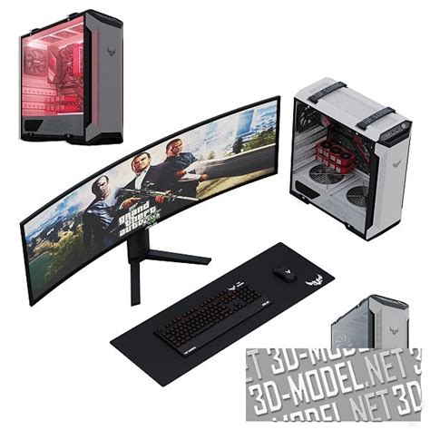 3D модель – Игровой компьютер Asus с монитором и периферией