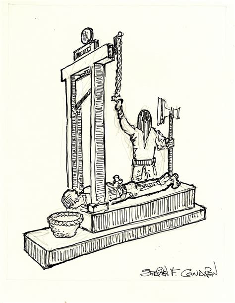 Guillotine Pen Ink Drawing Of Execution Of A Man Gay Fine Art