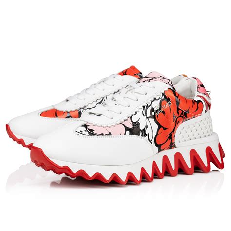 Loubishark Sneakers Calf Leather Shun Sudo Flower Print White