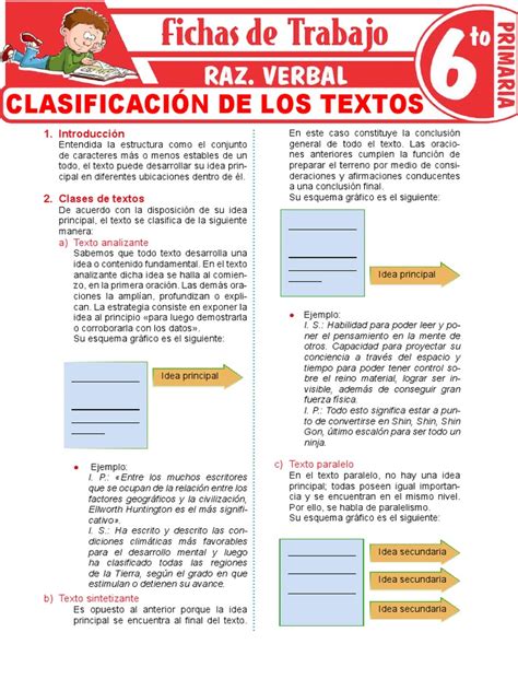 Clasificación De Los Textos Para Sexto Grado De Primaria Pdf