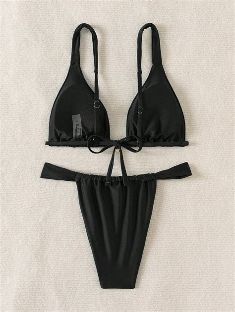SHEIN Swim Conjunto De Bikini Sexy De Un Solo Color Para Mujer Ideal Para Vacaciones Traje De