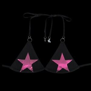 S Piece Set Handmade Y K Bikini Top Lace Up Micro Mini Skirt W Pink Metallic Star Print