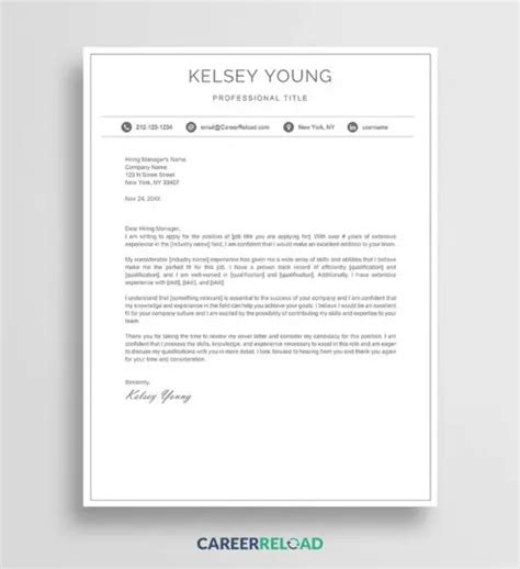 Basic Cover Letter Template Instant Download Career Reload