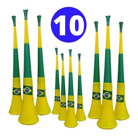 Kit 10un Vuvuzela Corneta Brasil Para Comemorar Os Gols Do Brasil Na