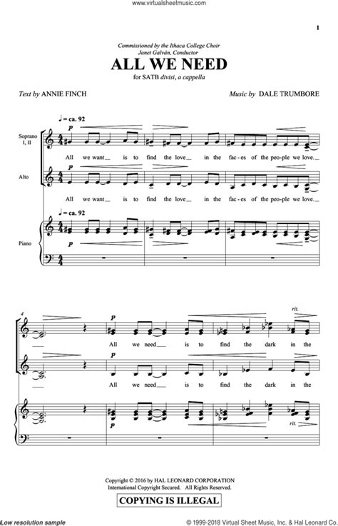 All We Need Sheet Music For Choir Satb Soprano Alto Tenor Bass