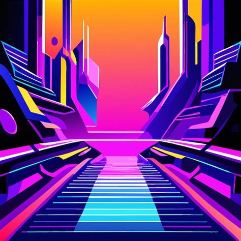 Fondo De La Ciudad Nocturna Futurista Plana Vector Premium