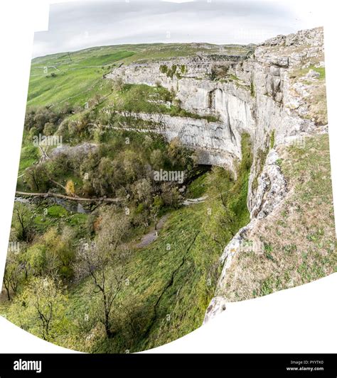 Malham Cove Famous Limestone Geological Outcrop In The North Yorkshire