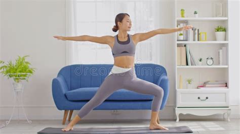 Calm Of Wellness Asian Young Woman Breathing Meditation With Yoga Half